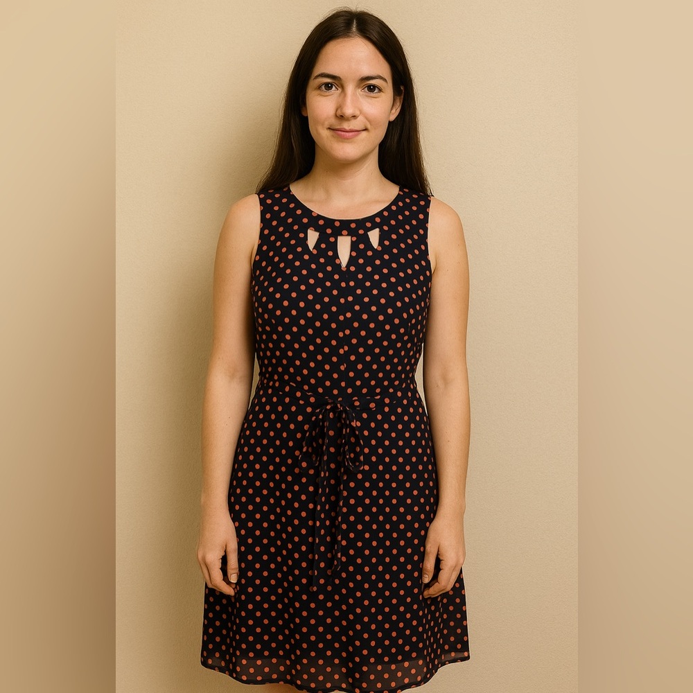 Chic Navy and Red Polka Dot Midi Dress